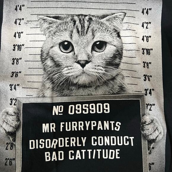 Men's Cat Mr. Furrypants Jail Bad Cattitude Graphic Tee Shirt Extra Large XL - Picture 3 of 4